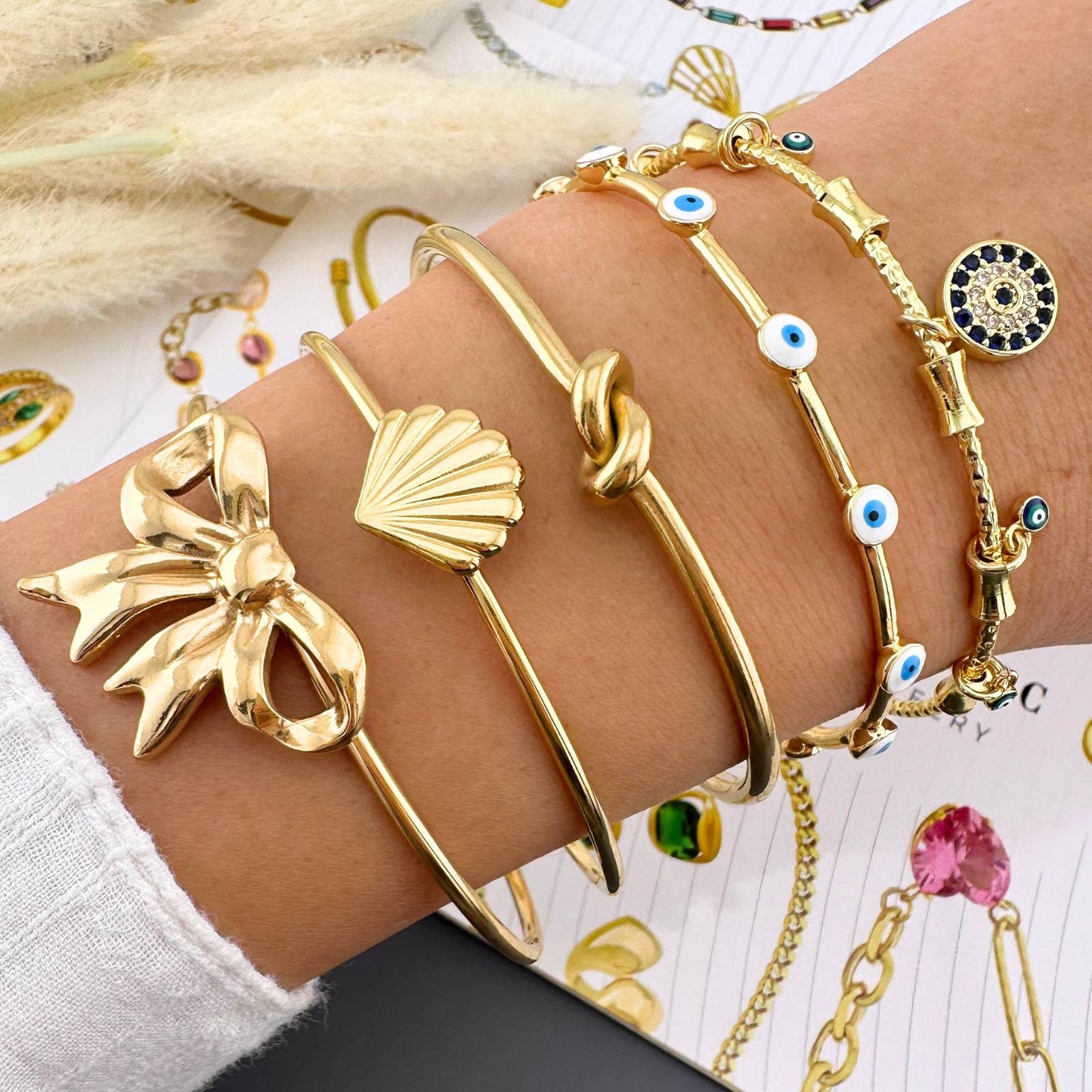 Evil Eyes Bracelet, 18K Gold Plated Steel