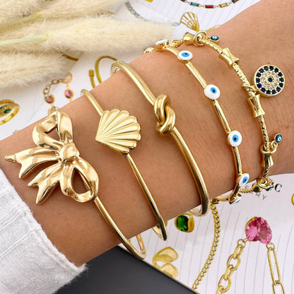 Evil Eyes Bracelet, 18K Gold Plated Steel